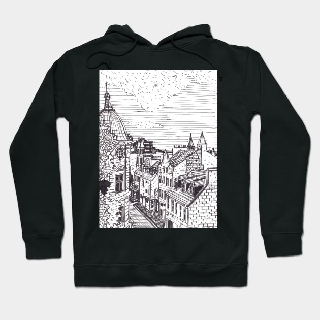 Aberdeen Town Scotland Pen Ink Drawing Hoodie by Wall-Art-Sketch